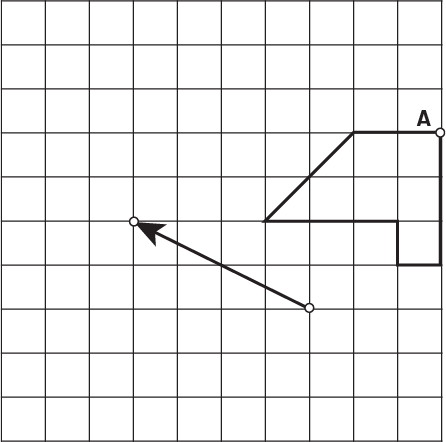 Une grille dans laquelle se trouve une figure marquée par un point « a ». À la diagonale de la figure, il y a une flèche oblique vers le haut à la gauche.