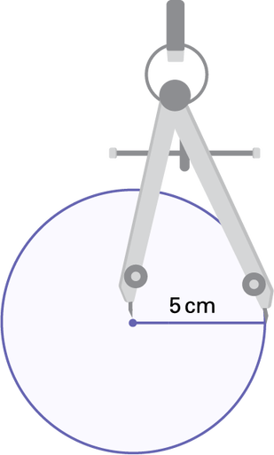 Un compas qui dessine un cercle dont le rayon est de 5 centimètres.