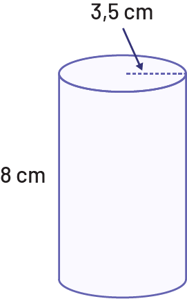 Un cylindre dont le rayon de sa base est de 3 virgule 5 centimètres. La hauteur du cylindre est de 8 centimètres.