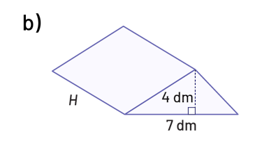 Un prisme à base triangulaire, la hauteur est « H ». La longueur de la base est 7 décimètres.