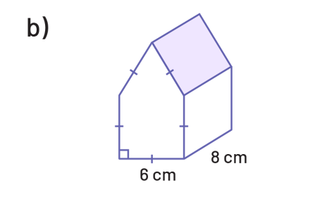 Un prisme pentagonal « en forme de maison ». Les 5 côtés du pentagone sont égaux et mesurent 6 centimètres. La hauteur est de 8 centimètres.