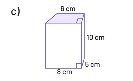 Un prisme à base à base rectangulaire. Le rectangle de la base mesure 8 centimètres sur 5 centimètres. La hauteur du prisme est de dix centimètres.