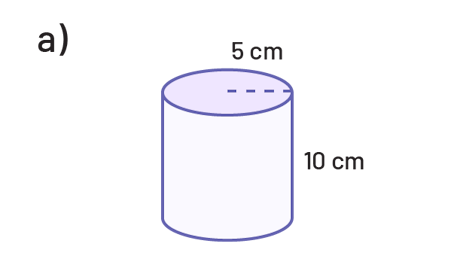 Cylindre dont la hauteur est dix centimètres. Le rayon de la base circulaire est de 5 centimètres.
