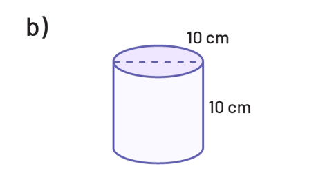 Cylindre dont la hauteur est dix centimètres. Le diamètre de la base circulaire est de dix centimètres.