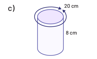 Cylindre dont la hauteur est 8 centimètres. La circonférence de la base circulaire est de 20 centimètres.