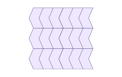 Dallage fait de polygone non régulier, ici des hexagones non réguliers. Sont tous placés de la même façon et s’accotent sur plusieurs rangées.