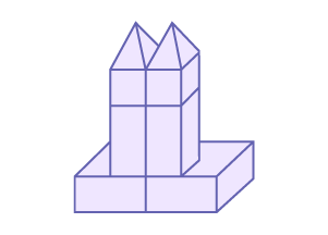 A structure consisting of two symmetrical parts constructed using various solids. 
