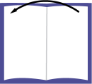 Two intersecting plans. An arrow passes from one flat to another.OR A book is opened up flat and there is an arrow that curves and spans from one page to the other.