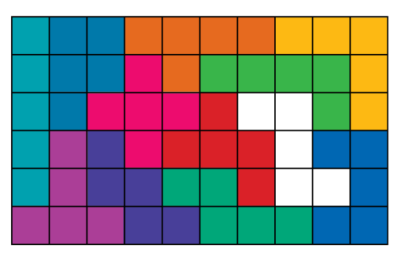 A grid represents a mosaic of multicolored squares