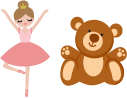 A ballerina doll and a teddy bear.
