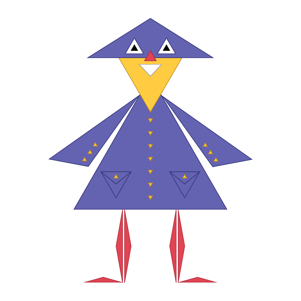 Character made of different triangles and sizes.