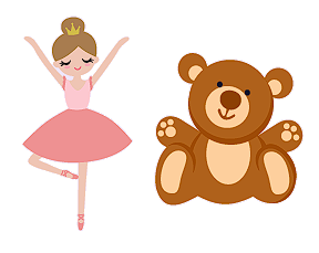 A ballerina doll and a teddy bear.