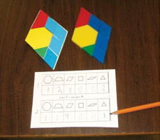 Two kites on each side of a sheet that explains the shapes that were used and their quantities.