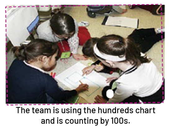 Students sit on the floor and work in teams drawing shapes on a sheet of paper.