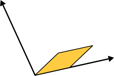 An angle formed by two arrows. A parallelogram is placed in the angle.