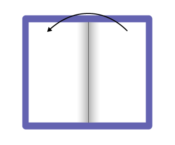 There is an open book. On one right side of the book there is a curved arrow that joins the other left side.