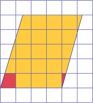 There is a parallelogram on a grid. The two bottom corners of the parallelogram are in red.