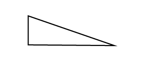 A right triangle, with the right angle on the left side, downwards.
