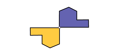 There are two congruent figures connected to a corner by a point.