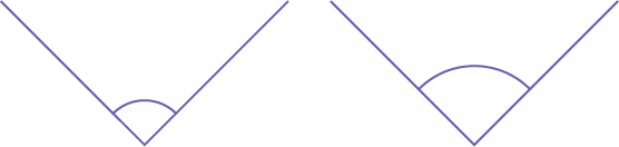 There are two angles, of which one arc is longer than the other.