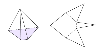 Pyramid with a trapezoidal base and the visualization of its development.