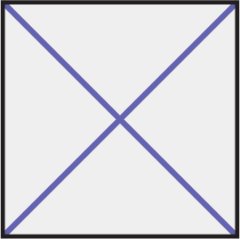 A square made up of four triangles whose sides are all equal, which has two diagonals hat cross in the center.