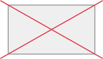 A rectangle with two red diagonals which intersect in the center.