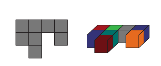 There are two images. The first is the view from the top of the second image, being a cube structure.
