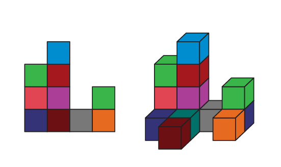 There are two images. The first is the view from the front of the second image, being a cube structure.