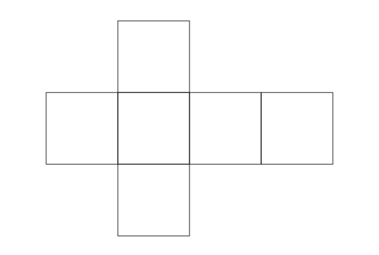 A figure made up of six squares set in the shape of a cross.
