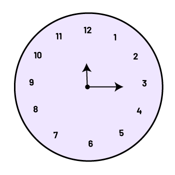 There is a clock whose needles point to 12 and three.