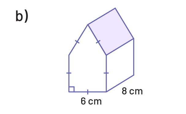 A « house-shaped » pentagonal prism. The 5 sides of the pentagon are equal and measure 6 centimeters. The height is 8 centimeters.