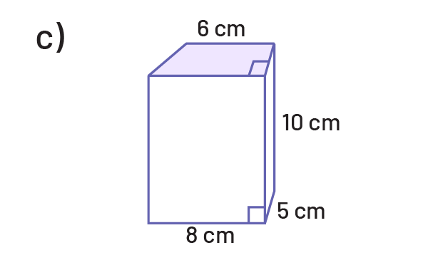 A prism with a rectangular base. The base rectangle measures 8 centimeters by 5 centimeters. The height of the prism is ten centimeters.