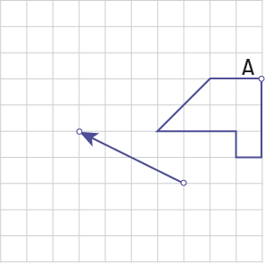 A figure is on a grid plane. An arrow indicates the direction and length of the translation.