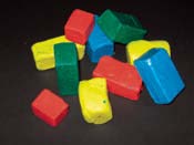 Modeling clay blocks: blue, yellow, red and green.