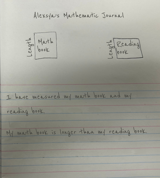 A mathematic journal examples. The student has made a drawing and has explained his mathematical approach in words.